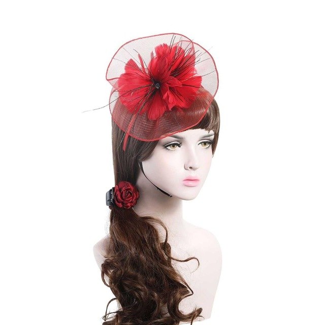 WELROG Elegant Cap Fedoras Dress Women Wool Felt Top Hat Party Mesh Hat Ribbons And Feathers Fascinators Wedding Party Hats