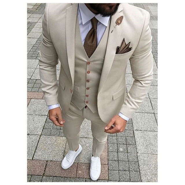 Elegant Designs 2018 Casual Business Beige Mens Suits 3 Pieces Formal Dress Men Suit Set Men Wedding Suit For Men Groom Tuxedos