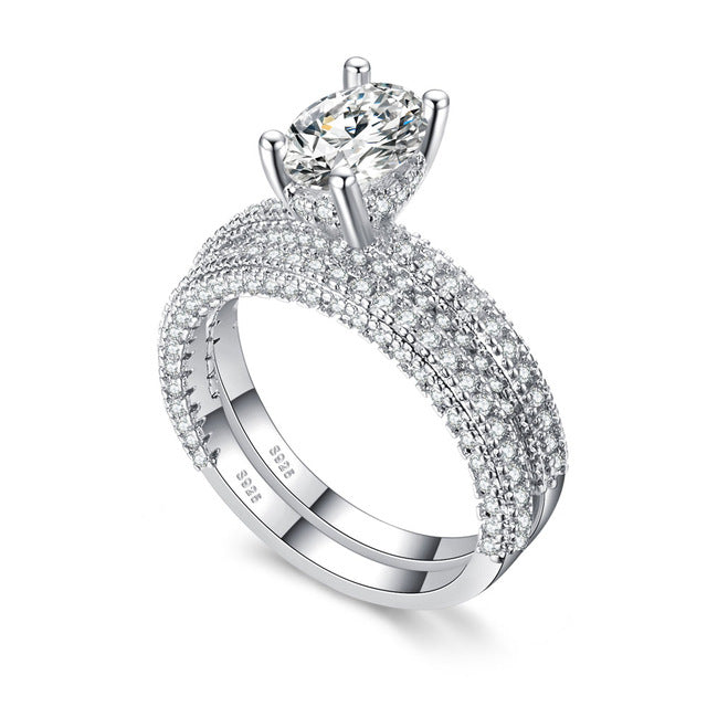 KNOCK high quality  Rose Gold Double row White gold  For Women Fashion Cubic Zirconia  Wedding Engagement ring