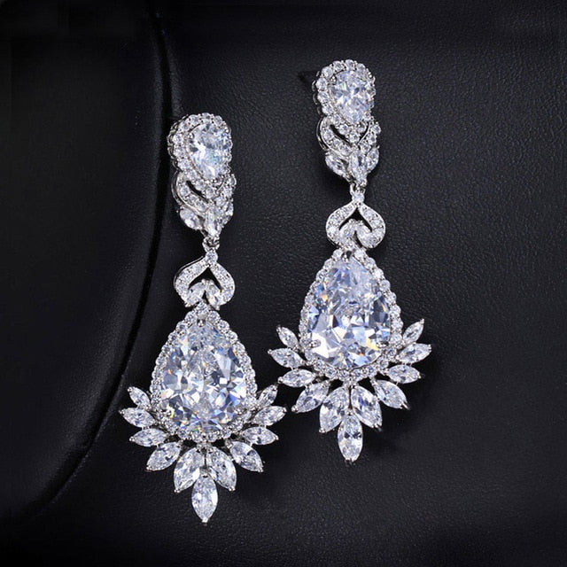 CWWZircons Elegent Evening Dinner Party  Wedding Jewelry Luxury Long CZ Crystal Big Drop Dangle Earrings For Brides CZ055