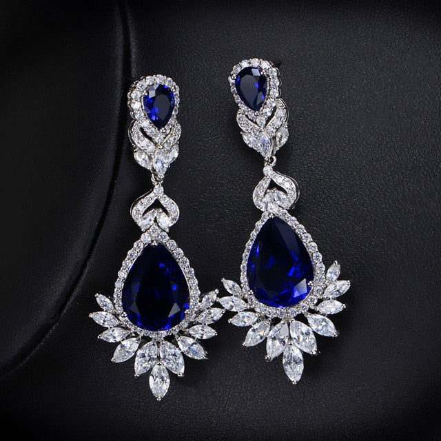 CWWZircons Elegent Evening Dinner Party  Wedding Jewelry Luxury Long CZ Crystal Big Drop Dangle Earrings For Brides CZ055