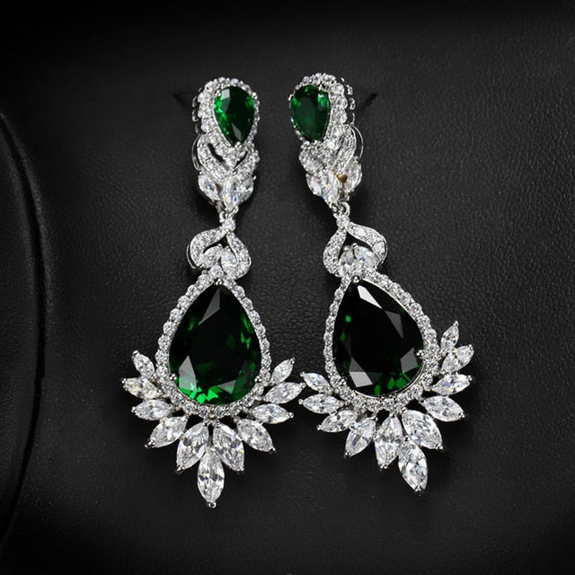 CWWZircons Elegent Evening Dinner Party  Wedding Jewelry Luxury Long CZ Crystal Big Drop Dangle Earrings For Brides CZ055