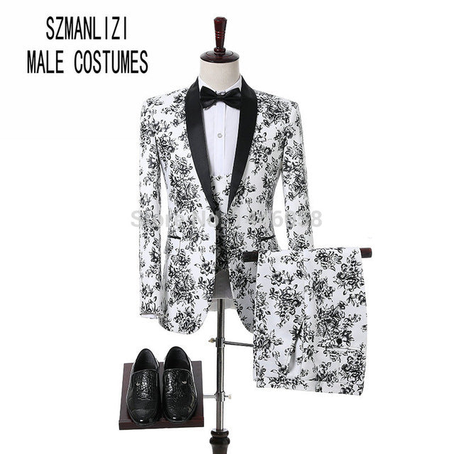 New Design 2018 Elegant Brand Slim Fit Smoking Suit Men Costume 3 Pieces Homme White Prom Tuxedo Groom Suits For Men Wedding