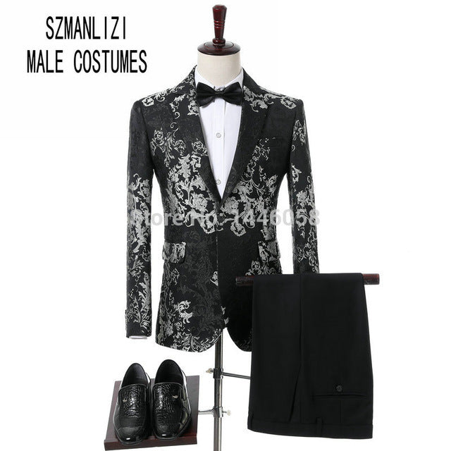 2018 Elegant Men Suits With Pants Groom Tuxedos Costme Homme Terno PartyBlazer Shawl Lapel Houndstooth Men Wedding Suits