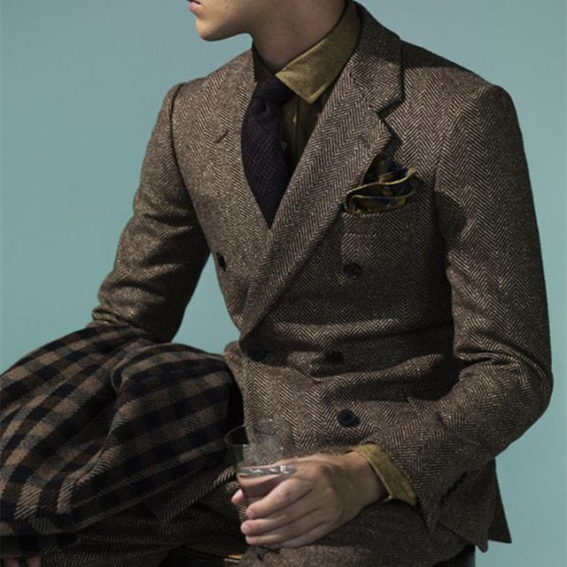 2018 Elegant Men Suits With Pants Groom Tuxedos Costme Homme Terno PartyBlazer Shawl Lapel Houndstooth Men Wedding Suits