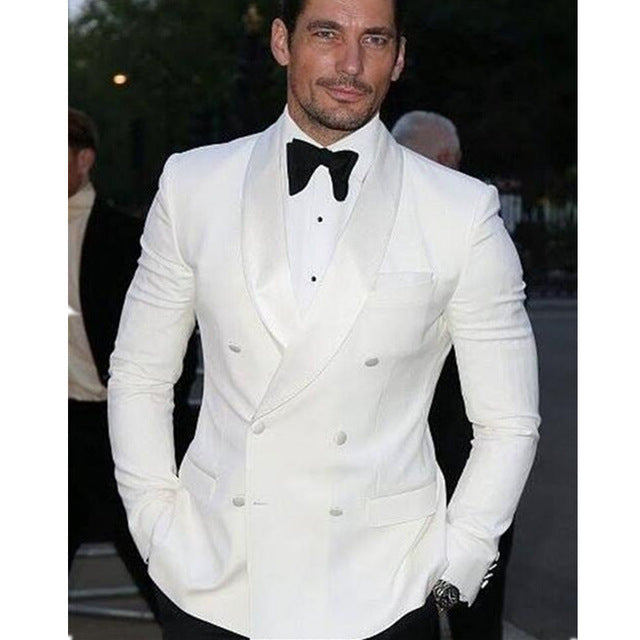 2018 Elegant Men Suits With Pants Groom Tuxedos Costme Homme Terno PartyBlazer Shawl Lapel Houndstooth Men Wedding Suits