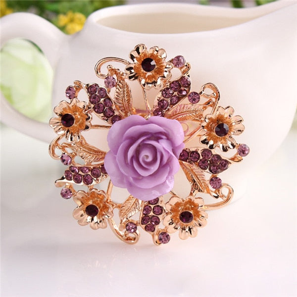 Big New Elegant Pink Crystal Flower Brooch Rhinestone Pin Romantic Wedding Bride Bridesmaid Rhinestone Brooches and Pins Jewelry