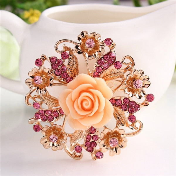 Big New Elegant Pink Crystal Flower Brooch Rhinestone Pin Romantic Wedding Bride Bridesmaid Rhinestone Brooches and Pins Jewelry