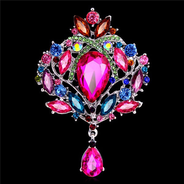 Big New Elegant Pink Crystal Flower Brooch Rhinestone Pin Romantic Wedding Bride Bridesmaid Rhinestone Brooches and Pins Jewelry