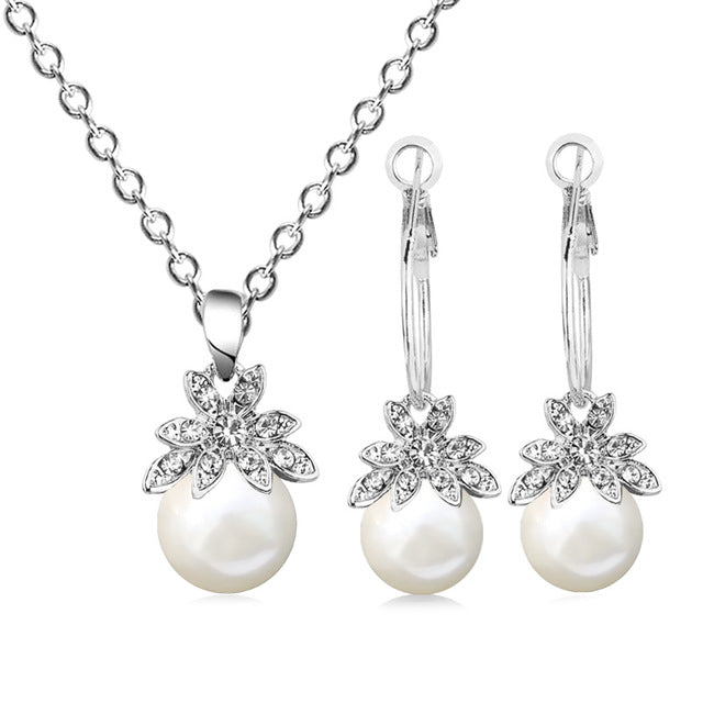 Fashion bride elegant Red pearl crystal sun necklace big Ear ring earrings fine Jewelry Set for 2018 romantic wedding Bijoux