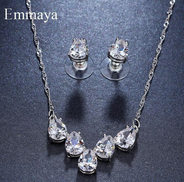 Emmaya Brand Elegance Charm AAA Cubic Zircon Heart Shape Crystal Earrings Necklace Set For Women Popular Bride Jewelry Gift