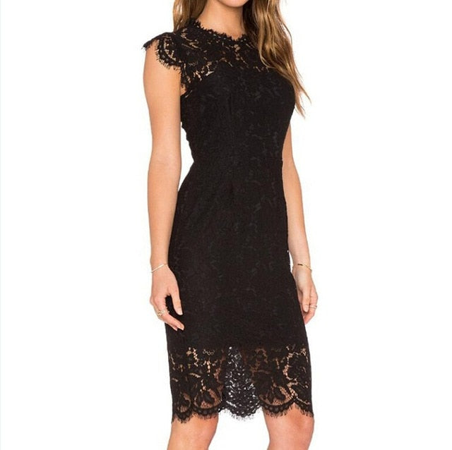 FEIBUSHI Elegant Wedding Party Lace dresses women Black Retro Tunic Slim Work Business Casual Party Bodycon Pencil Dress