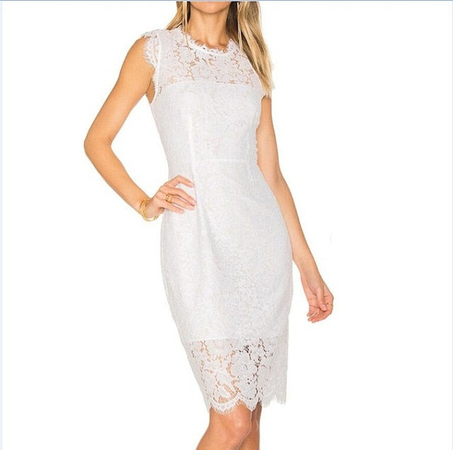 FEIBUSHI Elegant Wedding Party Lace dresses women Black Retro Tunic Slim Work Business Casual Party Bodycon Pencil Dress