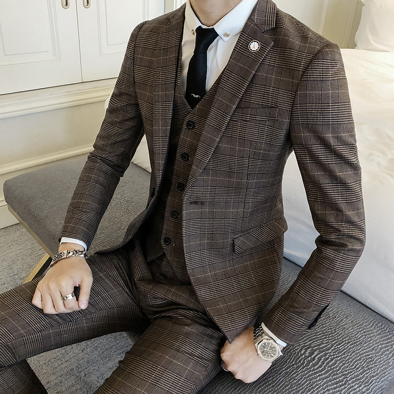 Classic Men's Plaid Striped Suit Jackets Fashion Business Wedding Banquet Groom Dress Jacket Size S-2XL Slim Elegant Male Coat