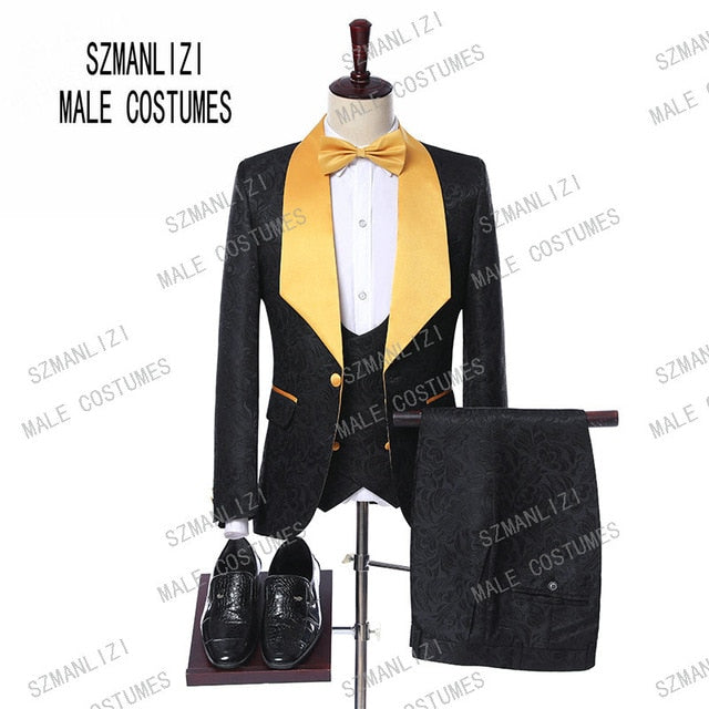 New Design 2018 Elegant Brand Slim Fit Smoking Suit Men Costume 3 Pieces Homme White Prom Tuxedo Groom Suits For Men Wedding