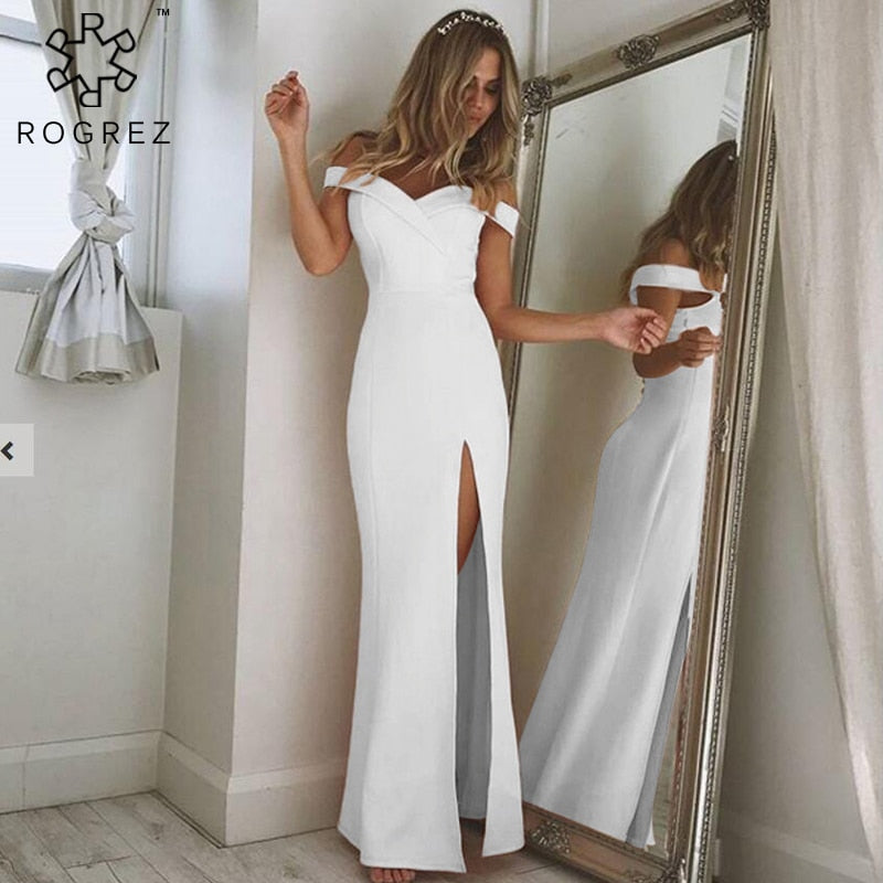 ROGREZ Black Pink White Elegant Strapless Women Sexy Dress Wrap Wedding Party Evening Dinner Bodycon Long Dresses