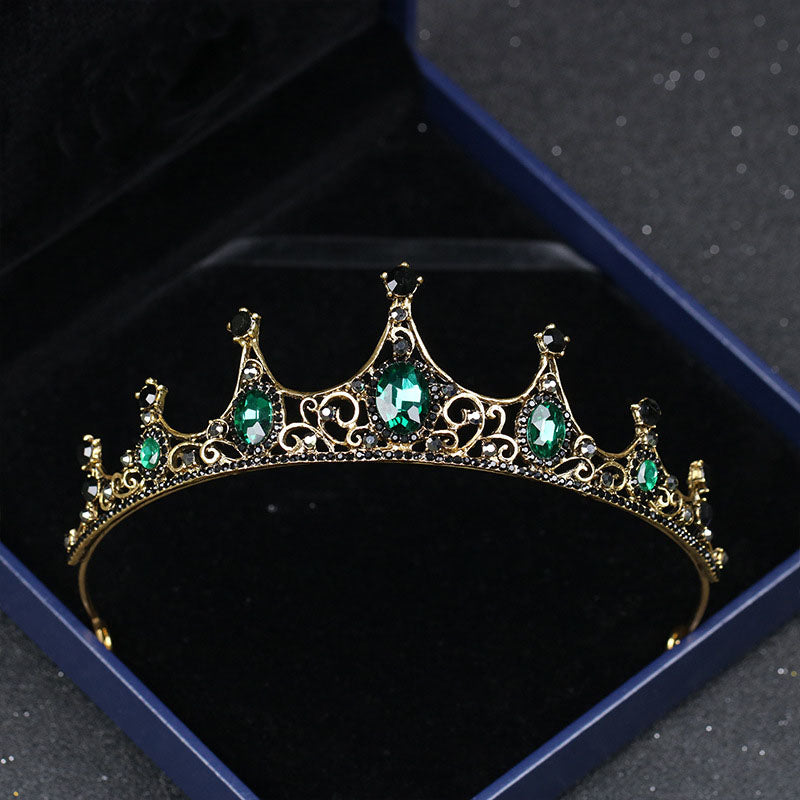 New Fashion Elegant Vintage Small Baroque Green Crystal Tiaras Crowns for Women Girls Bride Wedding Hair Jewelry Accessories